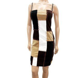 Y2K corduroy stretch MINI body conscious PATCHWORK DRESS  ITAL 42 US 6